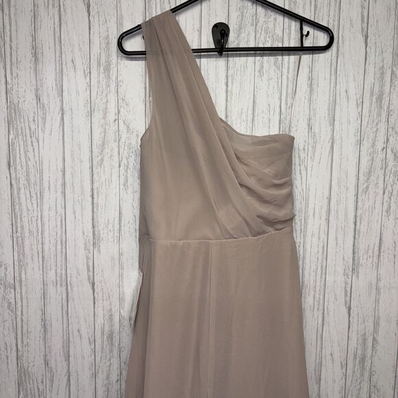 Womens Size S Birdy Grey Kira Chiffon Taupe Bridesmaid Dress NWT - Picture 8 of 10